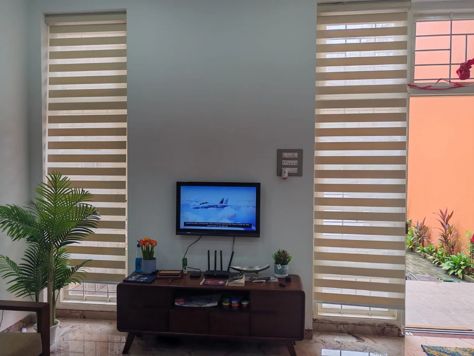 Custom Zebra Blinds Installed in Nuvem Villa Living Room
