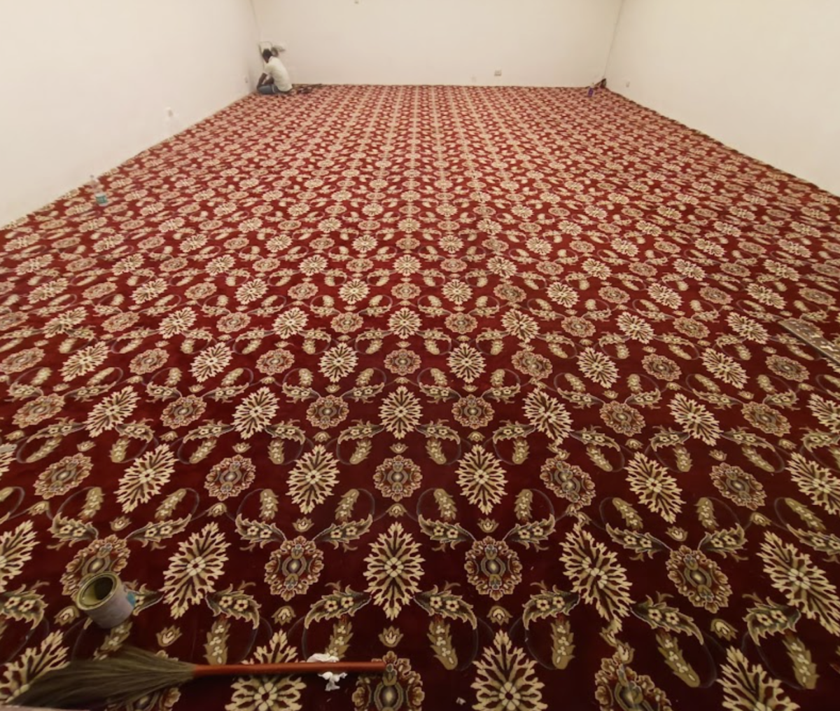 Wall-to-Wall Red Floral Carpet