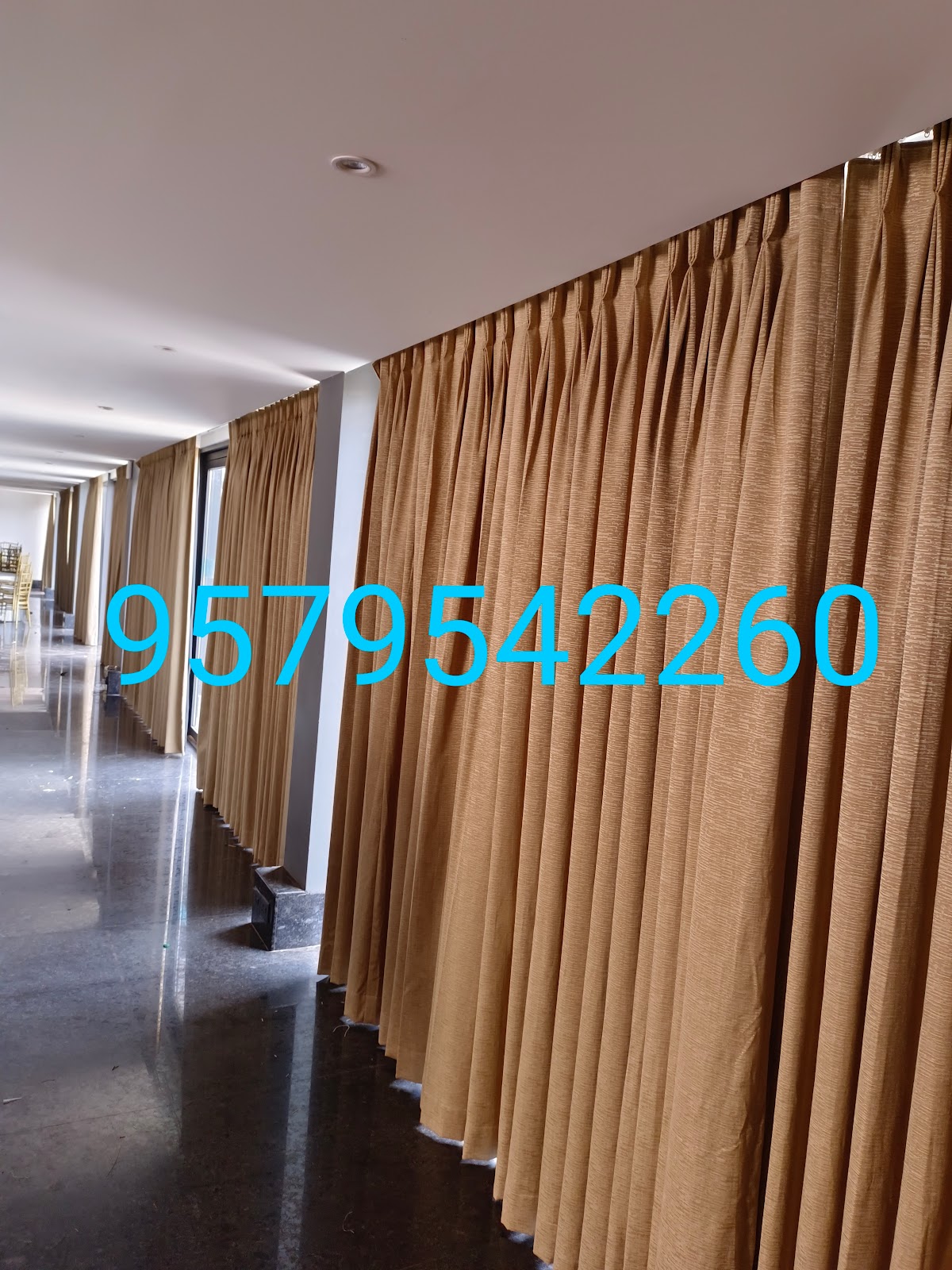 Long Brown Pleated Wall Curtains