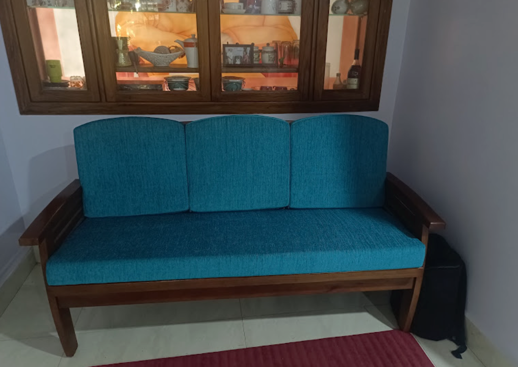 Teal Fabric 3-Seater Wooden Sofa