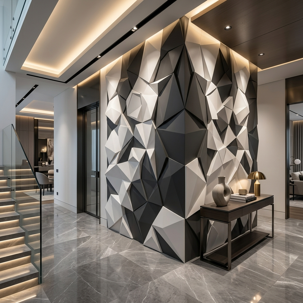 Modern 3D geometric wallpaper for Goa homes