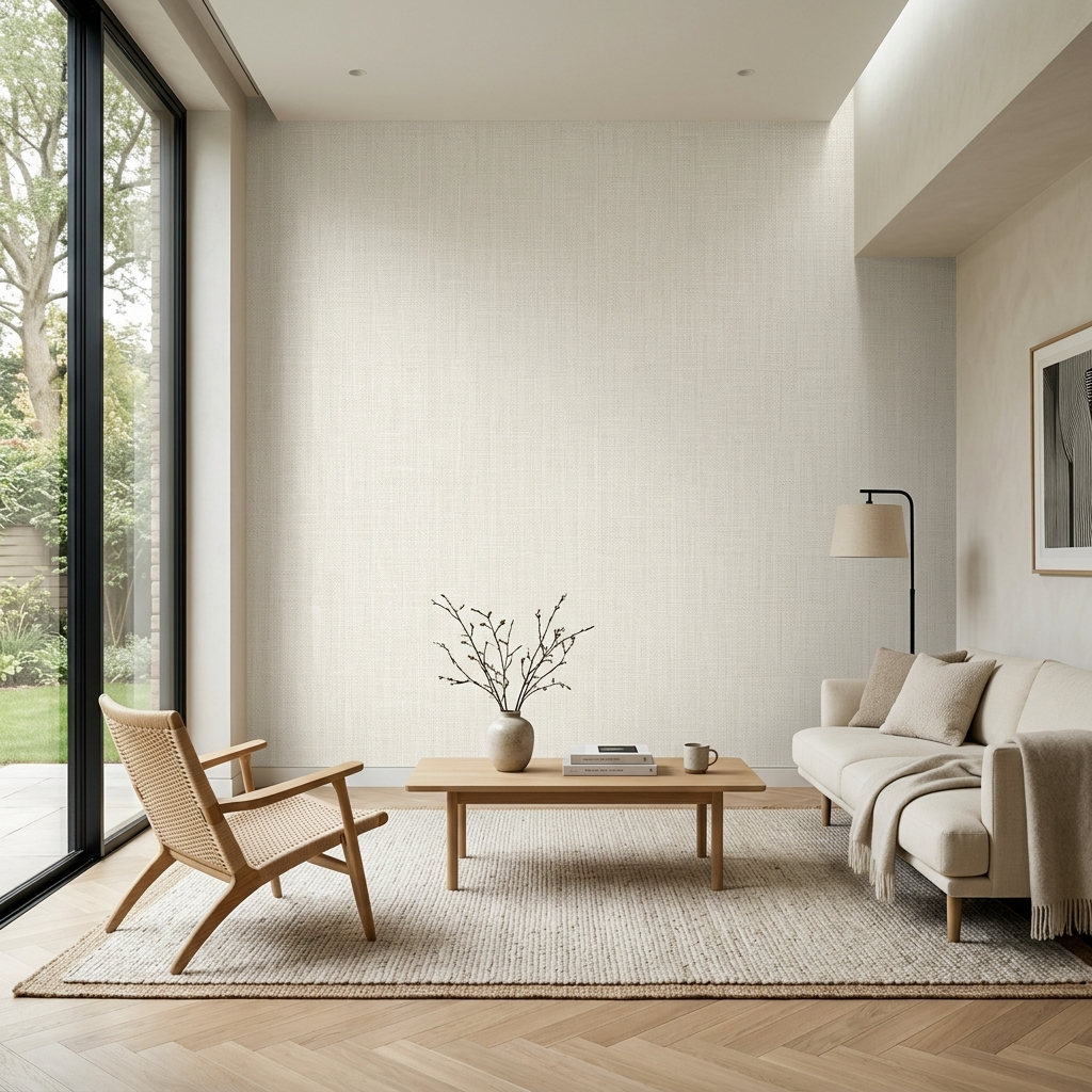 Minimalist linen texture wallpaper for Goa interiors